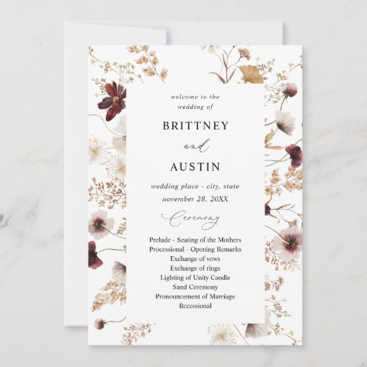 Herfst Wildbloemen Programma voor huwelijkseveneme (Voorkant)