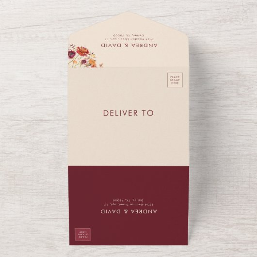 Herfst Wildbloemen QR Code RSVP Herfstbruiloft All In One Uitnodiging (Buitenkant)