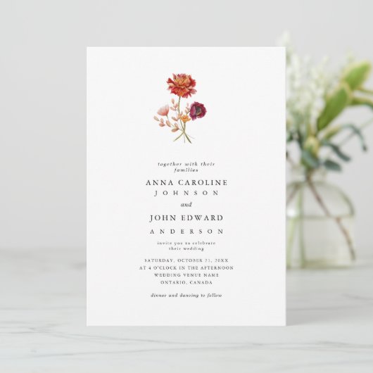 Herfst Wildbloemen Sinaasappel Roze Bloemen Herfst Kaart (Staand voorkant)