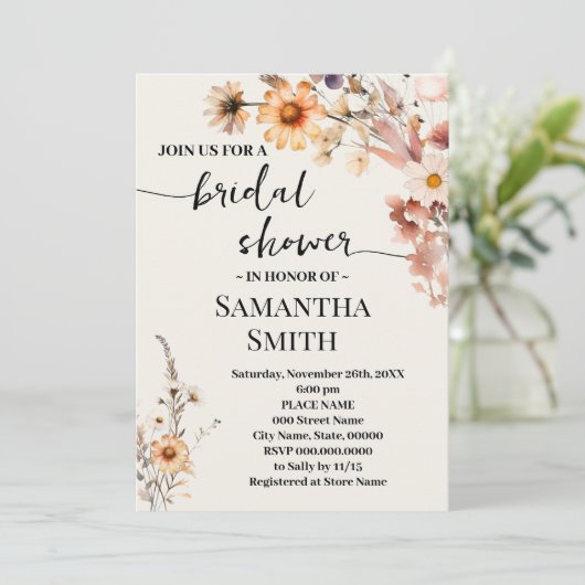 Herfst Wildbloemen Vrijgezellenfeest Boho bruiloft Kaart (Staand voorkant)