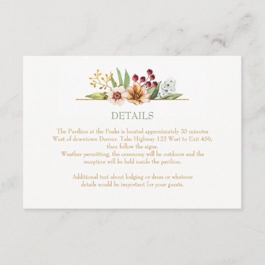Herfst Wildbloemen Waterverf Bruiloft Wijze Informatiekaartje (Voorkant)