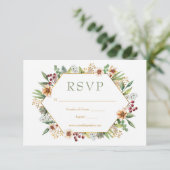 Herfst Wildbloemen Waterverf Wedding Gold RSVP Kaartje (Staand voorkant)