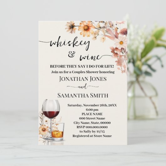 Herfst Wildbloemen Whiskey en Wijn Koppels Douche Kaart (Staand voorkant)