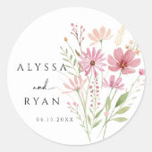 Herfst Wilde Bloem Bloemige Bruiloft Ronde Sticker (Voorkant)