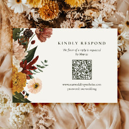 Herfst Wilde Bloem Boho QR Code Trouwen RSVP Kaartje