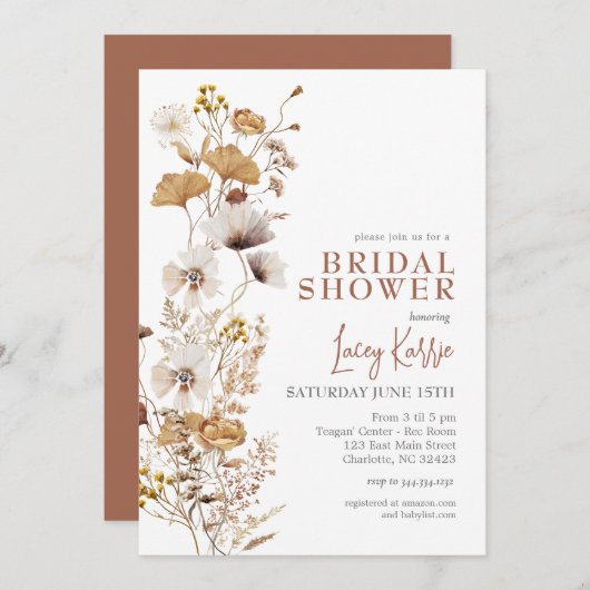 Herfst Wilde Bloem Bruids Uitnodiging  (Voorkant / Achterkant)