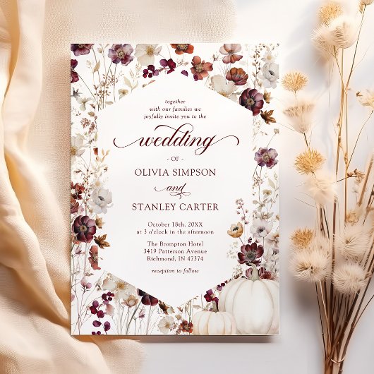 Herfst Wilde Bloem Bruiloft in Rustieke Pompoen St Kaart