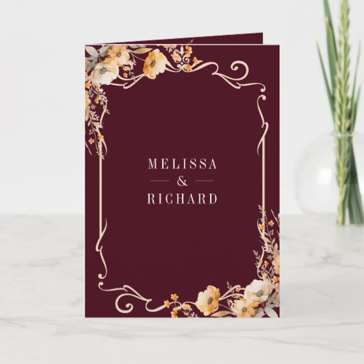 Herfst Wilde Bloem Crest Burgundy QR Code Bruiloft (Voorkant)