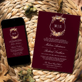 Herfst Wilde Bloem Crest QR Code Bourgondië Trouwd Kaart