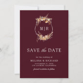 Herfst Wilde Bloem Crest QR Code Bourgondië Trouwd Save The Date (Voorkant)