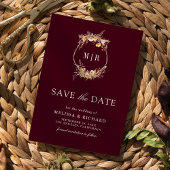 Herfst Wilde Bloem Crest QR Code Bourgondië Trouwd Save The Date