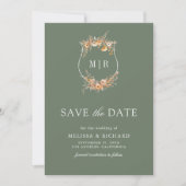 Herfst Wilde Bloem Crest QR Code Saliegroen Trouwe Save The Date (Voorkant)