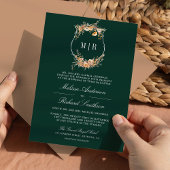 Herfst Wilde Bloem Crest QR Code Smaragd Huwelijk Kaart