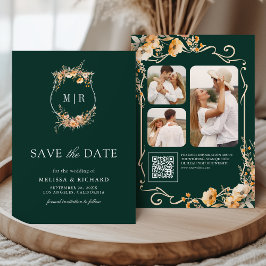 Herfst Wilde Bloem Crest QR Code Smaragd Huwelijk Save The Date