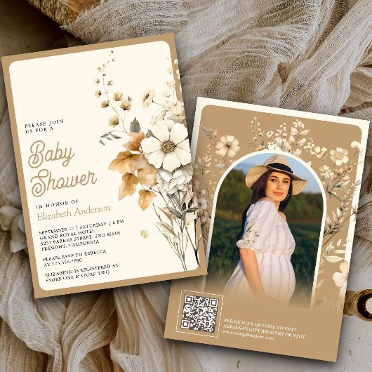 Herfst Wilde Bloem Foto QR Code Baby Shower Kaart