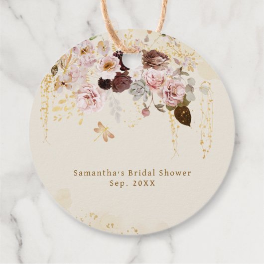 Herfst Wilde Bloem Goud Bloem Bruids Bruiloft Bedankjes Labels (Achterkant)