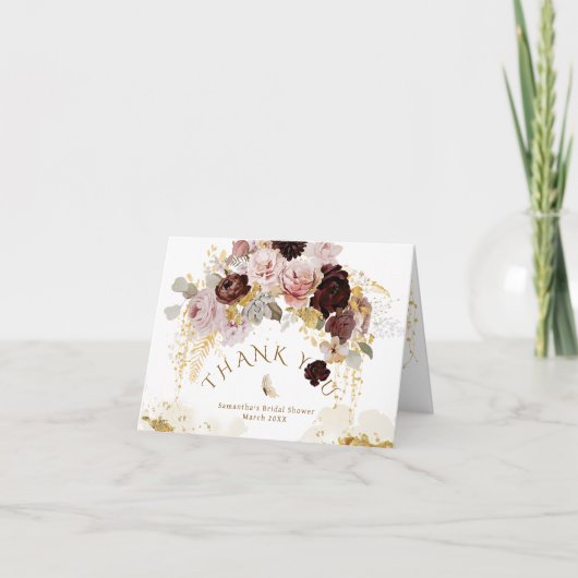 Herfst Wilde Bloem Goud Bloemstuk Bruidsfeest Bedankkaart (Voorkant)