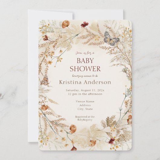 Herfst Wilde Bloem Herfst Baby Shower Uitnodiging (Voorkant)