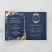 Herfst Wilde Bloem Kam Navy Blauwe QR Code Trouwen (Binnen)