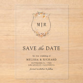 Herfst Wilde Bloem Kam Wedding Save the Date Acryl Uitnodigingen (Voorkant)