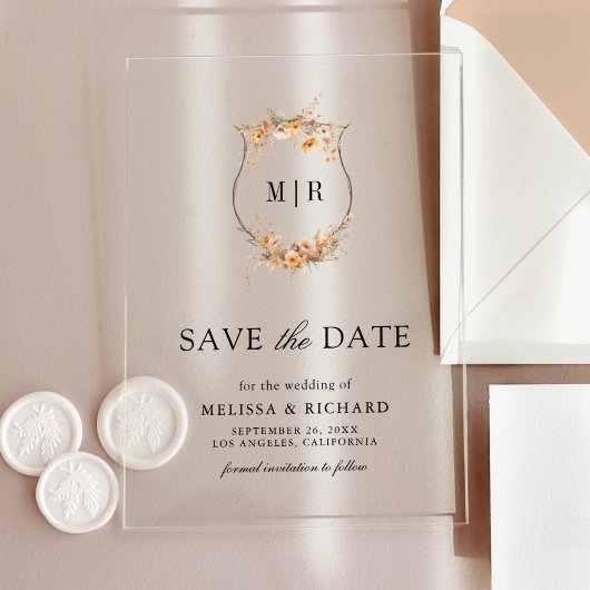 Herfst Wilde Bloem Kam Wedding Save the Date Acryl Uitnodigingen
