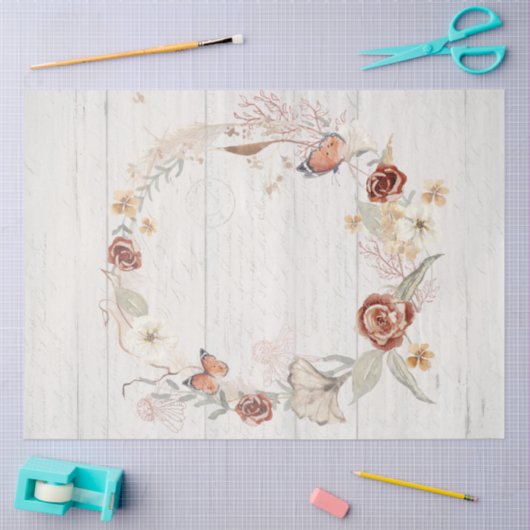 Herfst Wilde bloem met schoorvoetvlinder Pampas On Tissuepapier (Craft)