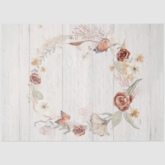 Herfst Wilde bloem met schoorvoetvlinder Pampas On Tissuepapier (Voorkant)