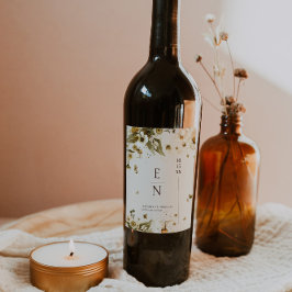 Herfst Wilde Bloem | Monogram Huwelijks Wijnlabel Wijn Etiket