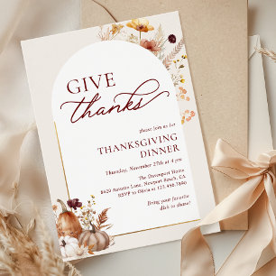 Herfst Wilde Bloem Pompoen Boog Thanksgiving Diner Kaart