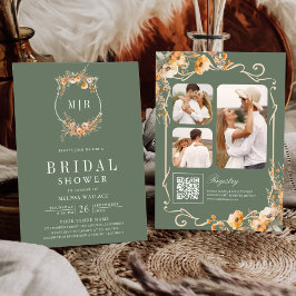 Herfst Wilde Bloem QR Code Saliegroen Bruidsdiner Kaart