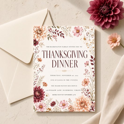 Herfst Wilde Bloem Thanksgiving Dinner Kaart