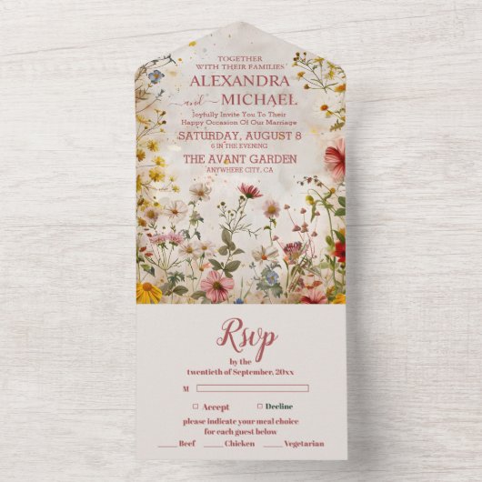 Herfst wilde bloemen all in one uitnodiging (Binnen)