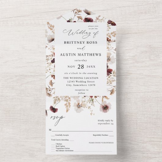 Herfst wilde bloemen all in one uitnodiging (Binnen)