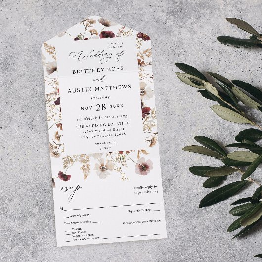 Herfst wilde bloemen all in one uitnodiging