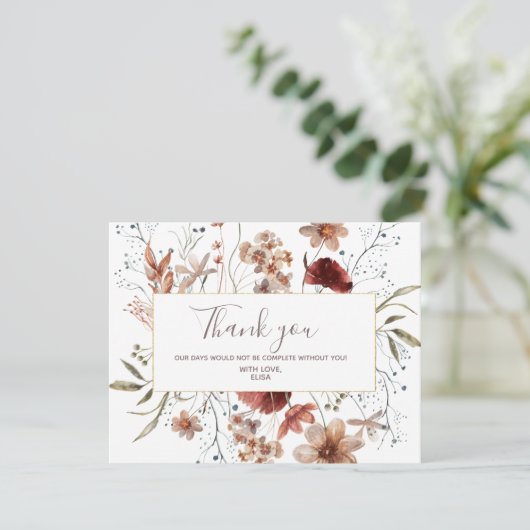 Herfst wilde bloemen aquarel bedankkaart (Staand voorkant)