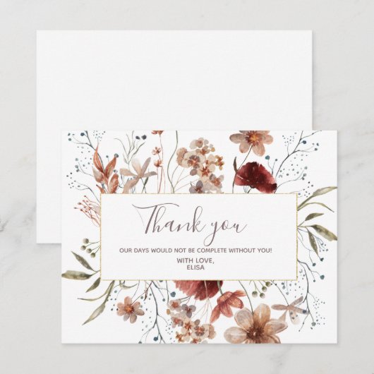 Herfst wilde bloemen aquarel bedankkaart (Voorkant / Achterkant)