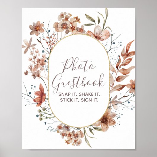 Herfst Wilde Bloemen Aquarel Foto Guestbook Poster (Voorkant)