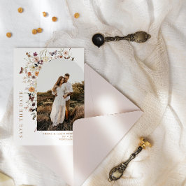 Herfst Wilde Bloemen Arch Foto QR Code Bruiloft Save The Date