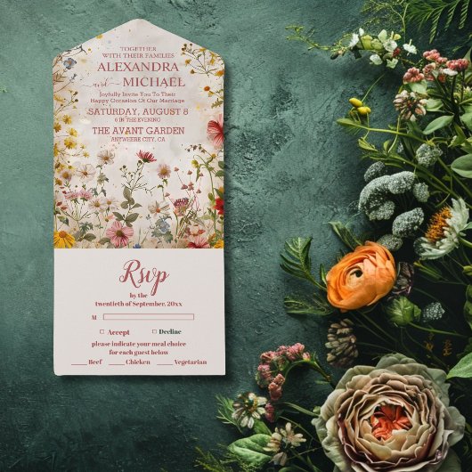 Herfst Wilde Bloemen Bloemige Bruiloft All In One Uitnodiging