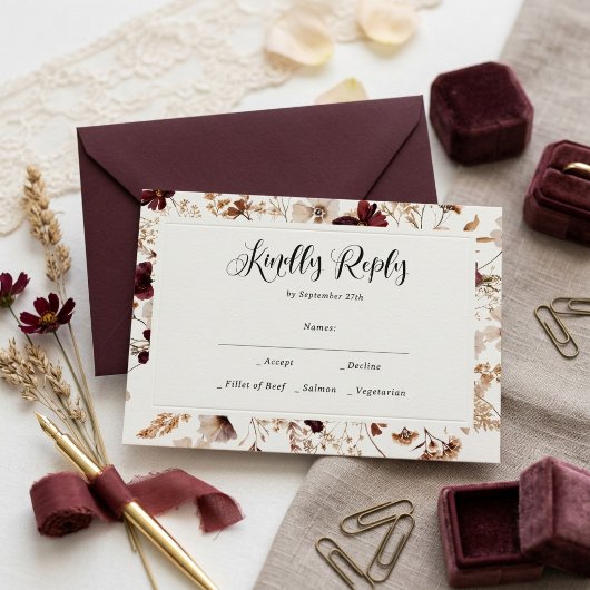 Herfst Wilde Bloemen Bloemige Bruiloft RSVP Kaartje