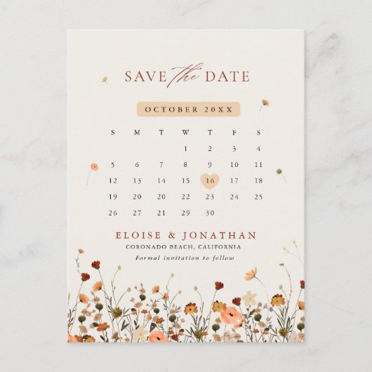 Herfst Wilde Bloemen Botanische Kalender Reserveer Briefkaart (Voorkant)