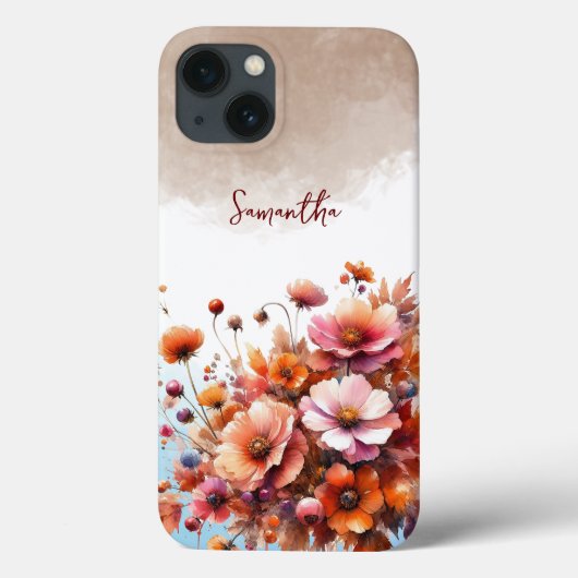 Herfst Wilde Bloemen Bruin Roos Gepersonaliseerde Case-Mate iPhone Case (Achterkant)
