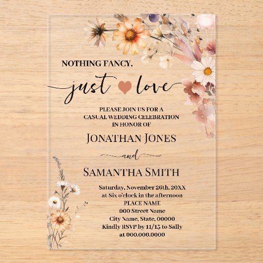 Herfst wilde bloemen niets Fancy gewoon liefde elo Acryl Uitnodigingen (Voorkant)