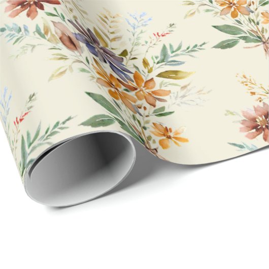Herfst wilde bloemen patroon cadeaupapier (Rol Hoek)