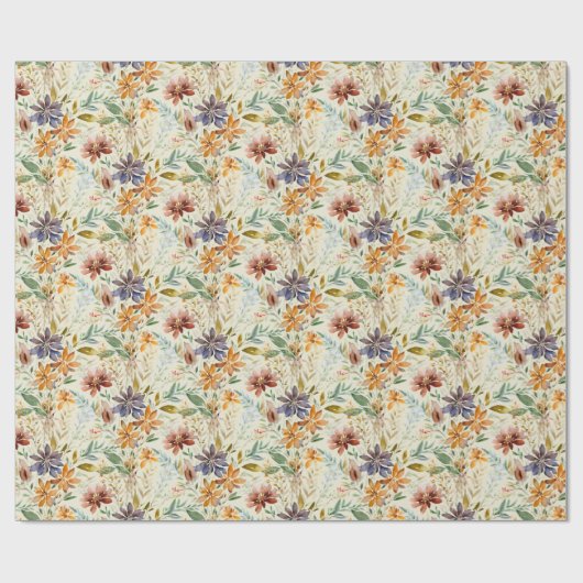 Herfst wilde bloemen patroon cadeaupapier (Vlak)