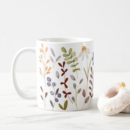 Herfst Wilde Bloemen Patroon Koffiemok (Met donut)