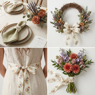 Herfst wilde bloemen patroon satijnen lint