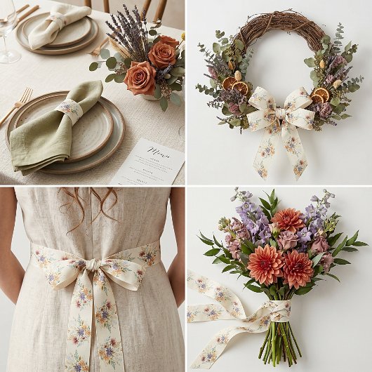 Herfst wilde bloemen patroon satijnen lint