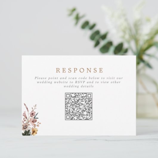 Herfst Wilde Bloemen QR Code Trouwwebsite/RSVP Informatiekaartje (Staand voorkant)
