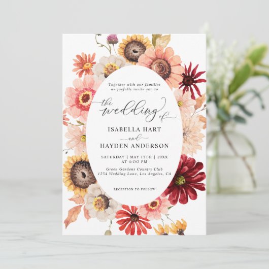 Herfst Wilde Bloemen Zonnebloemen & Bourgondische  Kaart (Staand voorkant)